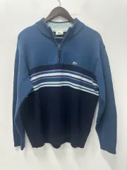アラビアヴィンテージ LACOSTE ラコステ ブルー ストライプ ニット ハーフジップ 105