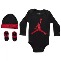 nike ナイキ Jordan ジョーダン 男の子用ジャンボジャンプマン長袖ボディースーツ出産祝い3点セット（Black/Gym Red） ロンパース 靴下 出産祝い