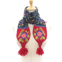 ケンゾー KENZO マフラー フリンジ 花柄 マルチカラー 紺 赤 /SY64 ■ECE004のサムネイル