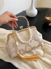 バッグ レディース ドレスバッグ 新作 中国風 ナショナル刺繍レディースハンドバッグ、シック夏用パールクラッチ クロスボディバッグ