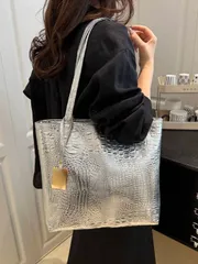 バッグ レディース トートバッグ 大容量 ワンショルダー PUトートバッグ、クロコダイルプリント ファッション通勤女性用ハンドバッグ、クロスボーダー/ スタイル 多用途バックパック[ランダムクロコダイルプリント]