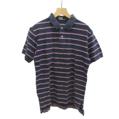 ポロ バイ ラルフローレン Polo by Ralph Lauren ポロシャツ L 紺 ネイビー ストライプ柄 半袖 ポロカラー ロゴ刺繍 /MD ■ECB002