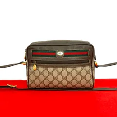 極 美品 GUCCI グッチ オールドグッチ ヴィンテージ シェリーライン GG ロゴ金具 レザー 本革 ショルダーバッグ ポシェット ブラウン 36976