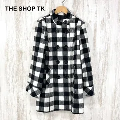 THE SHOP TK MIXPICE ザ ショップ ティーケー ミクスパイス ギンガムチェック ダブルボタン コート ブラック ホワイトのサムネイル