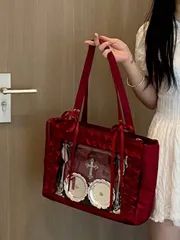 バッグ レディース ショルダーバッグ 原宿の新ファッション サテンリボン大容量バッグ、穀物を入れられる、キーホルダーを掛けられる、ポストカードを入れられる、人形を入れられる、コミックの展示会に参加できる、パーティー