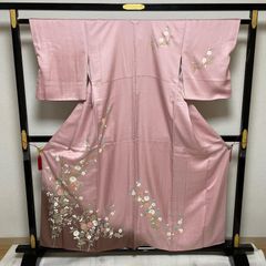 地紙花文 絽の訪問着 夏着物 ポリエステル 化繊手縫い 桜暈し染め