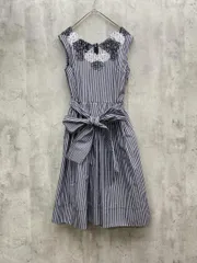 新品 MERCURYDUO マーキュリーデュオ 刺繍入りストライプワンピース sizeF/ネイビー ■◆レディース