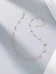 ジュエリー レディース ネックレス 1個 手作り アシンメトリー クラッシュド ストーン ステンレススチール ネックレス (ストーンの色と数量は異なる場合があります)