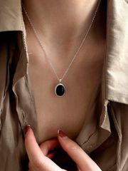 シルバー925ネックレス ブラック オーバル メキシカン オニキス