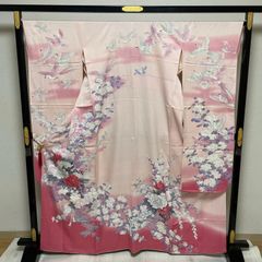 D724 訪問着 手描き花模様 正絹 着物 単衣 未使用極美品 - メルカリ