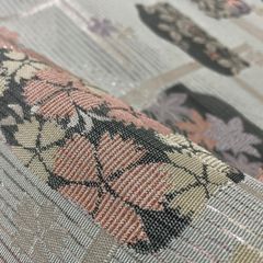 アンティーク京袋帯 牡丹と桔梗の織り出し 正絹 大正ロマン No.2-26