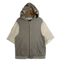 A BATHING APE ア ベイシング エイプ シャーク 半袖 フード付き バーシティージャケット スタジアムジャケット スタジャン グレー ホワイト Size XLのサムネイル