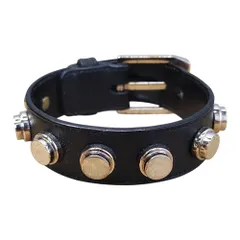 SAINT LAURENT PARIS サン ローラン パリ レザー スタッズ ブレスレット F ブラック/シルバー ユニセックスのサムネイル