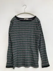niko and ... ニコアンド Tシャツ/カットソー L ブラック ボーダー柄 ミドル丈 長袖 ボートネック レディース