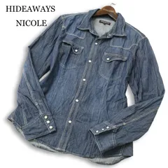 【美品】HIDEAWAYS NICOLE ハイダウェイ ニコル 襟ワイヤー USED加工★ 長袖 デニム ウエスタン スリム シャツ Sz.50 メンズのサムネイル