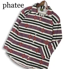 phatee ファッティー 春夏★ 長袖 ヘンプ コットン 総柄 ボーダー 7分袖 ソフト シャツ Sz.M メンズのサムネイル