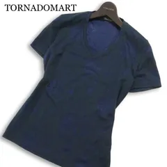 TORNADOMART トルネードマート 春夏★ 半袖 ジャガード 総柄 スリム Vネック カットソー Tシャツ Sz.M メンズ ネイビーのサムネイル
