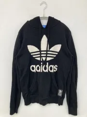 adidas アディダス パーカー XS ブラック コットン ニット 前面プリント ブランドロゴ プルオーバー 長袖 レディース