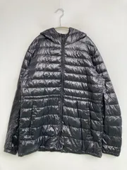 UNIQLO ユニクロ ダウンジャケット/コート L ブラック ナイロン 無地 キルティング ミドル丈 フードあり ジップアップ メンズ
