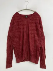 UNIQLO ユニクロ ニット/セーター L レッド ウール・ニット カシミヤ ニット 無地 ミドル丈 長袖 Vネック レディース