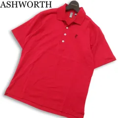 【新品 未使用】 ASHWORTH アシュワース ゴルフ 春夏★ 半袖 鹿の子 ロゴ刺繍 ポロシャツ Sz.L メンズ 赤のサムネイル