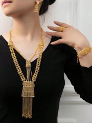 Ladies' Jewelry Set: 5-Piece Set of Sparkling Gold Jewelry, Elegant Necklace for Women