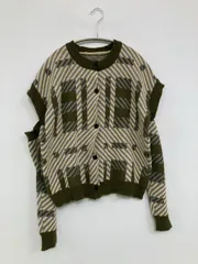 カーディガン/ボレロ カーキ ナイロン ニット チェック柄 その他総柄 ショート丈 長袖 レディース