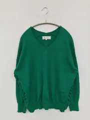 ROPE PICNIC ロペピクニック ニット/セーター 38 グリーン コットン ニット 無地 フリル ミドル丈 長袖 Vネック レディース