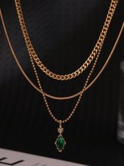 Men's Jewelry Set: 3-Piece Set - Simple, Sparkling Vintage Emerald Green Zirconia Pendant Necklace, Trendy Sport Jewelry Set