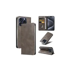 【新品】 QUEASON【iPhone 15Pro 用 ケース 手帳型】マグネット式 いphone15pro 用 ケース スタンド機能 iphone15pro 用 スマホケース カード収納 iphone15プロ 用 スマホケース 耐衝撃 落下防止 防塵（グレー