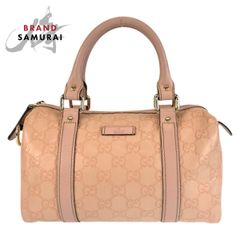 本物 美品 □グッチ□ ミニボストン GG シマレザー ベージュ