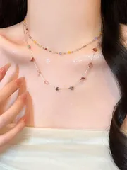 ジュエリー レディース ネックレス ドーパミン カラフルキューブストーンネックレス、甘くデリケートな多用途レイヤードチョーカーネックレス、夏に最適