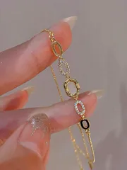 ジュエリー レディース ブレスレット 1個 高級エレガントゴールドキャットアイストーン調整可能ブレスレット [センターストーンのデザインはランダム]