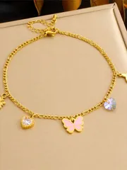 ジュエリー レディース フットアクセサリー 1個 ローズゴールドメッキキュートなチョウ、花、鳥チャームアンクレット ステンレススチールジュエリーチェーン