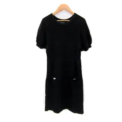ソニア ソニアリキエル SONIA SONIA RYKIEL ワンピース ミモレ丈 半袖 ラウンドネック 無地 38 M 黒 ブラック /SY45のサムネイル