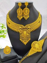 Ladies' Jewelry Set - 1 Set - Women's Fashion Gold Plated Jewelry Set: 1 Necklace, 1 Pair of Earrings, 1 Bracelet, 1 Ring - European, American, Middle Eastern, Dubai, and African Styles