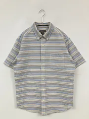 Eddie Bauer エディーバウアー シャツ/ブラウス S ブルー コットン ボーダー柄 ストライプ柄 ミドル丈 半袖 ボタンダウン レギュラーカラー メンズ