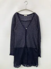 axes femme アクシーズファム カーディガン/ボレロ M ネイビー レース フリル ロング丈 長袖 レディース