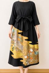 一点物 着物リメイク ロングワンピース ドレス 黒留袖 正絹 作家物