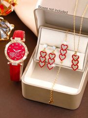 Ladies' Watch Set: A stylish and luxurious ladies' watch set, including a heart-shaped digital dial quartz watch, heart-shaped bracelet, necklace, and earrings. Perfect for everyday wear, especially for Valentine's Day.