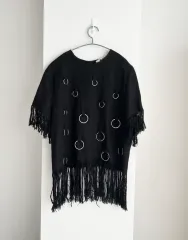 MSGM ブラック リング 装飾 フリンジ リネン ブラウス 44のサムネイル