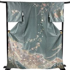 美品‼️辻ヶ花 青色 花柄 訪問着 シルク - メルカリ