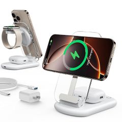 [신품] 3in1 충전기 무선 충전기 MagSafe 충전기 - 접이식 분위기 라이트 첨부 iPhone/Apple Watch/Airpods에 대응 머그 세이프 충전기 3대 동시 충전 각도 조정 가능 멀티 충전 스탠드 마그넷식 여행 4949e1eb