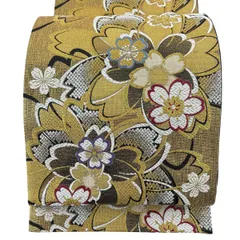 【美品】 袋帯 秀品 振袖向き 桜 金糸 唐織 金色 六通 正絹 【中古】