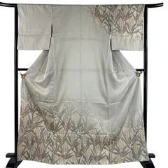 訪問着 身丈165.5cm 裄丈64.5cm M 袷 草花 ラメ 灰緑 正絹 秀品 【中古】のサムネイル