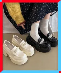 新品 パールビジュー厚底ローファー フェミニン 地雷系シューズ脚長 身長盛れ靴痛くない 学院風ローファー黒 【送料無料】