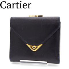 Cartier サファイアライン がま口 三つ折り財布 レザー ネイビー