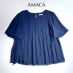 kU54 AMACA ハーフスリーブ フリル タック ギャザー ブラウス プリーツ シャツ ネイビー 紺 三陽商会 アマカのサムネイル