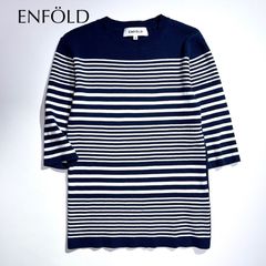 ENFOLD - 今季★ エンフォルド C／Nハイゲージリブ ランダムボーダープルオーバー 最安値 エンフォルド ENFOLD ハイゲージリブランダムボーダープル