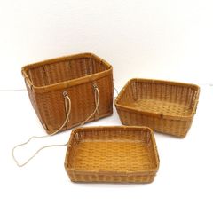 竹製 バスケット 3点セット 収納かご インテリア 昭和レトロ 10%引中